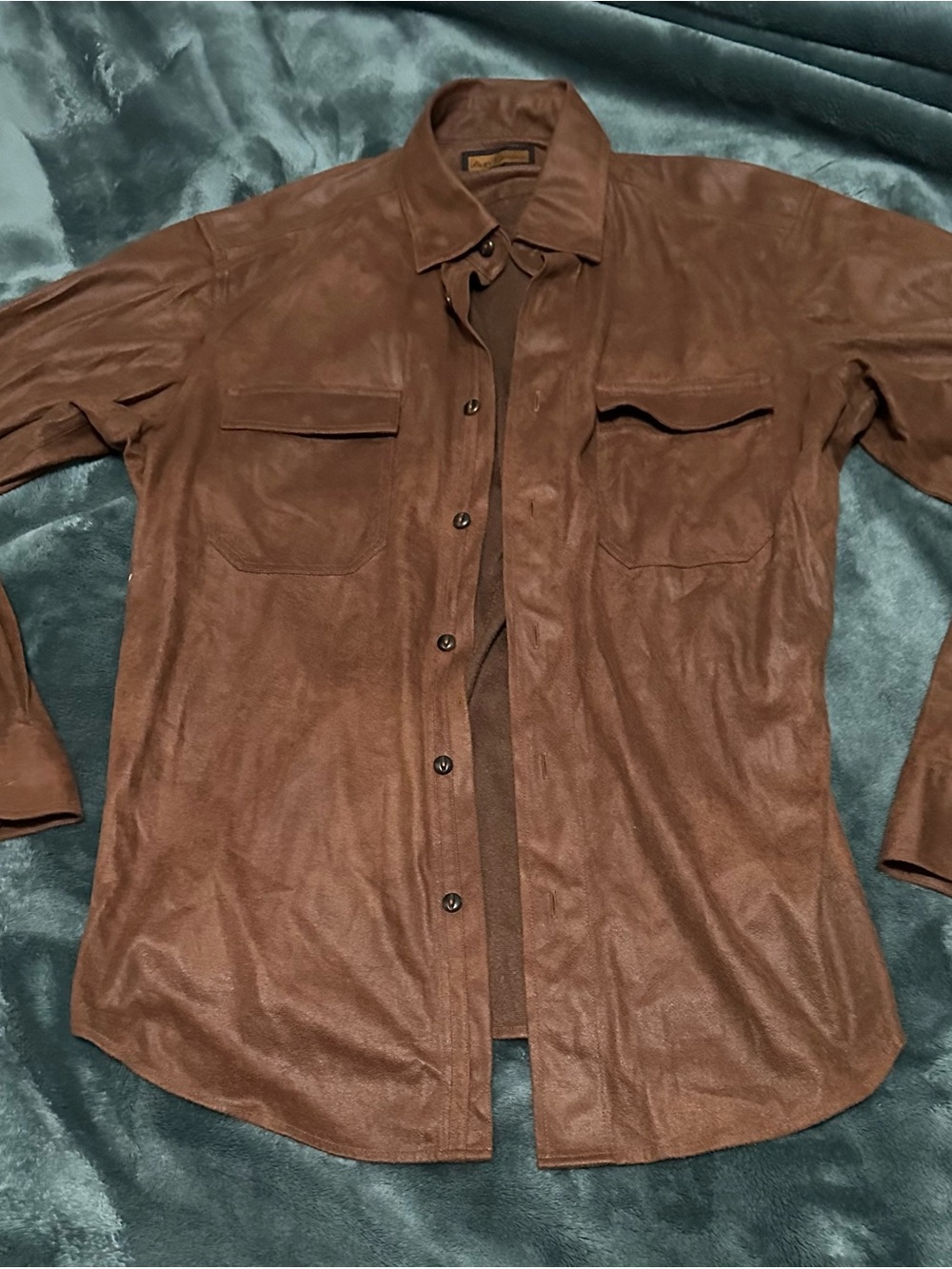 Brown Leather Button-Up Shirt Jacket